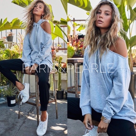 Carmella Gray Cold Shoulder Hoodie - Picture 1 of 13